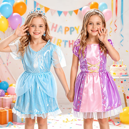 Girls Princess Dress Up Costume Set 14pcs – 5 Role Play Outfits with Crowns, Earrings & Storage Box, Toddler Princess Costumes for Girls Ages 3-6, Birthday Gift