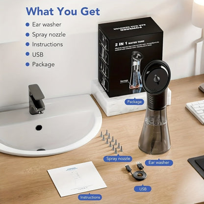 Ear Wax Removal Kit Electric Hydraulic Pro – 3-Speed Water Flushing Ear Cleaner with Temp Sensor, Visual Waste Tank, USB Rechargeable, Nozzle Belt, Medical-Grade Safe Home Ear Care System