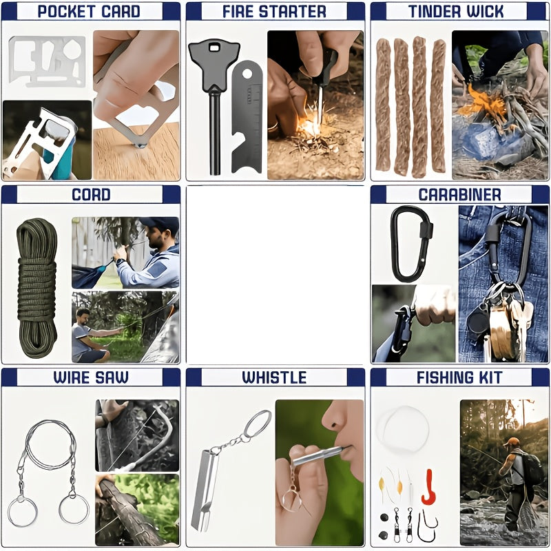 Outdoor Camping Emergency Survival Kit Black Box | Portable Camping Gear Essentials Set | Wilderness Survival Tools Gift for Men Who Love Outdoor Exploration & Adventure