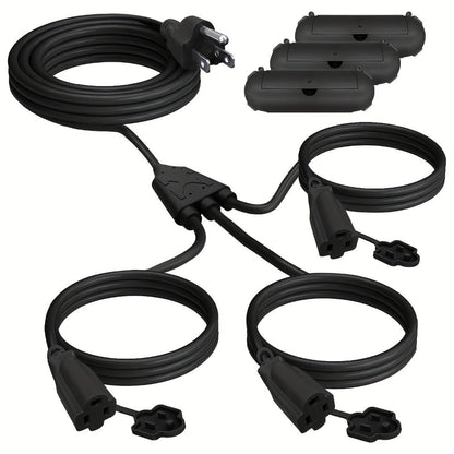 Extension Cord Splitter 1 to 3 Outlets 25FT 50FT 16/3 SJTW Pure Copper Core UV-Resistant PVC Jacket 3 Grounded Outlets for Holiday Decoration Christmas Lights Outdoor Indoor Patio Garden Black Green