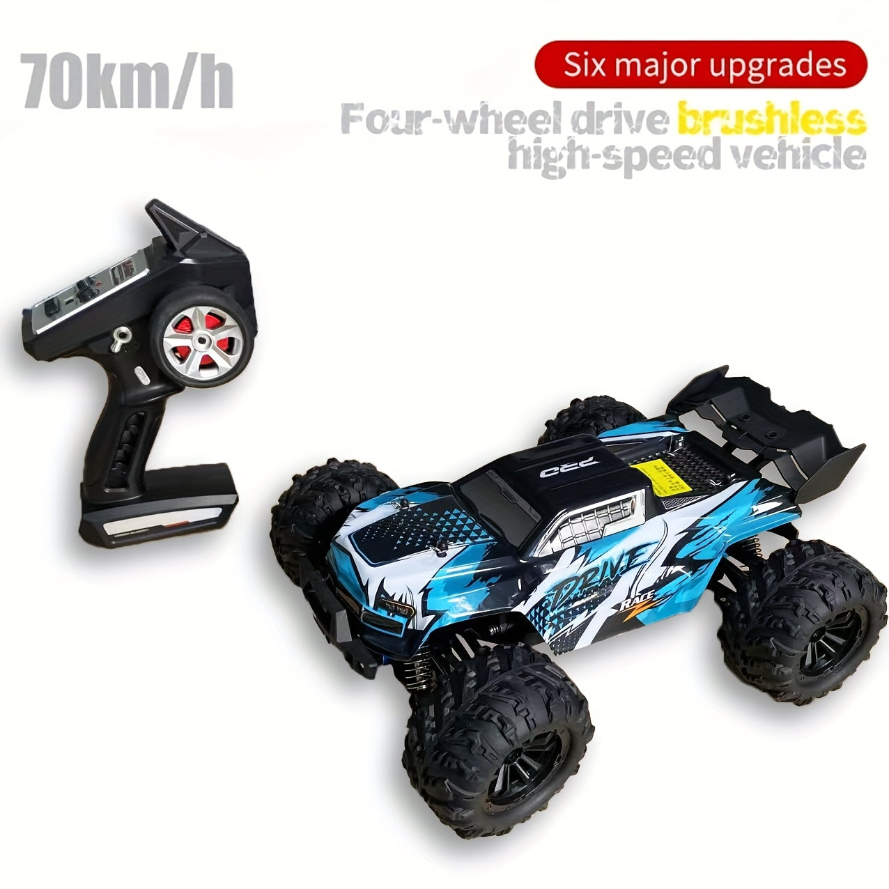 70KM/H High-Speed RC Off-Road Car 1:16 Scale 4WD – 2.4GHz Remote Control Truck with Simulation Structure, All-Terrain Monster Truck for Kids & Adults, Birthday Gift, Red Blue Black