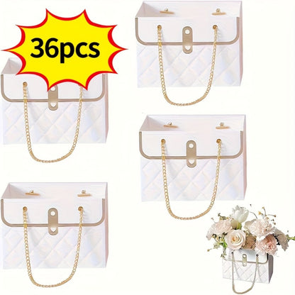 Paper Flower Bouquet Gift Bags with Metal Chain Handle Bulk – 12/24/36/48 Pcs Tote Bags for Wedding Party Birthday Florist Graduation Holiday Colorful Gift Wrapping