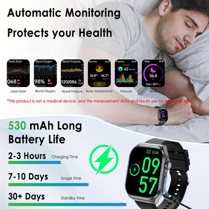 AMOLED Smartwatch 2.04" Display, Bluetooth 5.3 Calling, NFC, 530mAh Battery, Multi-Sport Modes, Voice Assistant, SOS, Menstrual & Weather Forecast, Magnetic Charging, Compatible with iOS & Android, Unisex Gift for Men & Women