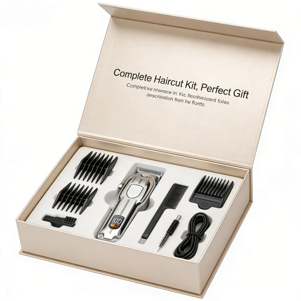 Professional Electric Hair Clipper Set for Men — 5-Speed LED Display Rechargeable Beard Trimmer & Hair Carving Kit, Cordless Home Barber Grooming Set, Father's Day Gift for Men