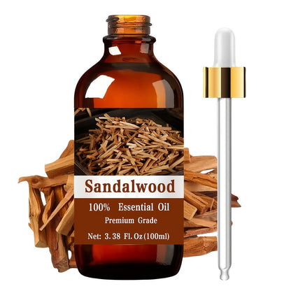 Sandalwood Essential Oil 100% Pure Undiluted 100ml — Warm Woody Grounding Scent for Aromatherapy Diffuser Meditation Yoga Massage Hair Skin Nail Care Relaxation Body Oil Women Men