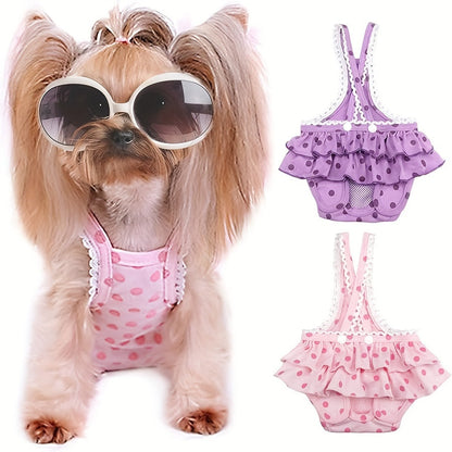 Washable Female Dog Diapers 2-Pack with Suspender - Reusable Doggy Sanitary Panties for Dogs in Heat, Period & Incontinence, Cute Polka Dot & Cow Print, S to 4XL for Small to Large Dogs