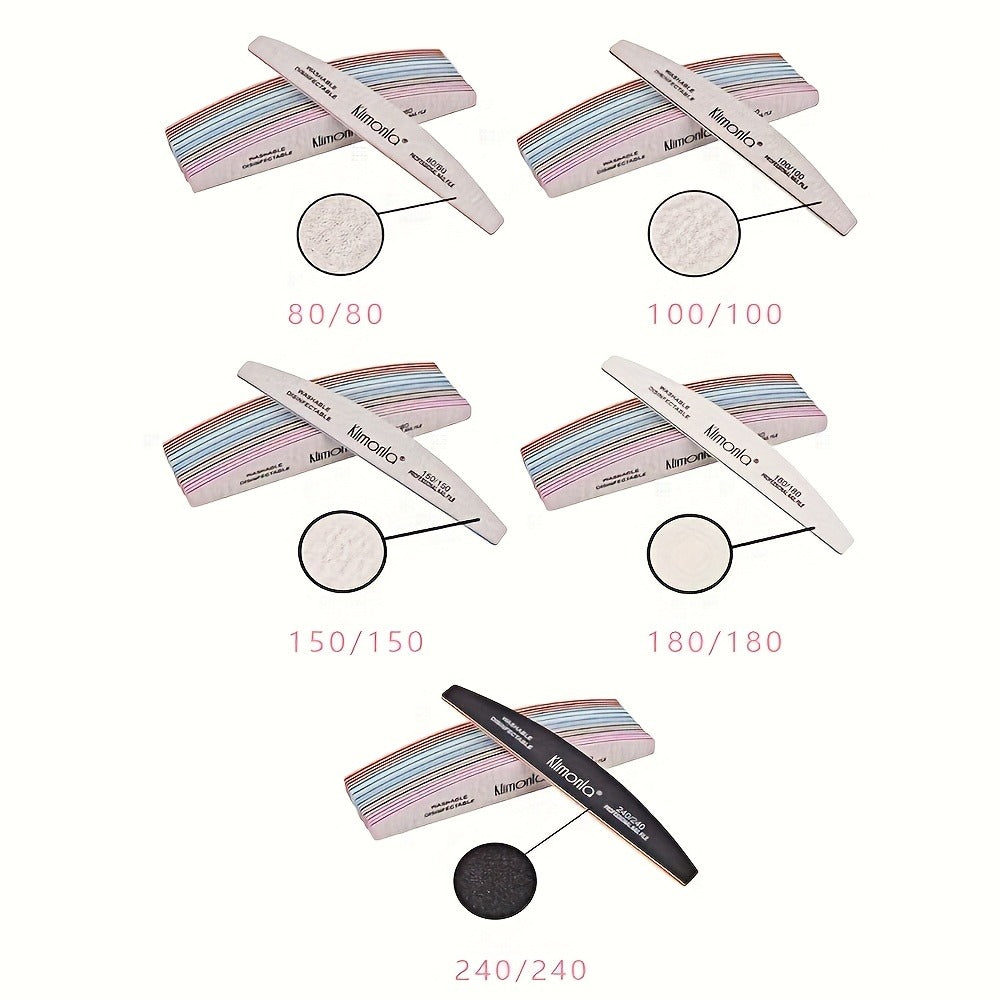 Nail File Set Professional Half Moon Rolled Sanding Strips 5 & 10 Pcs - Gray Sanding Bands for Shaping Buffing Smoothing Natural Acrylic Gel Press-On Nails - Salon Quality Nail Filing Tools for Women