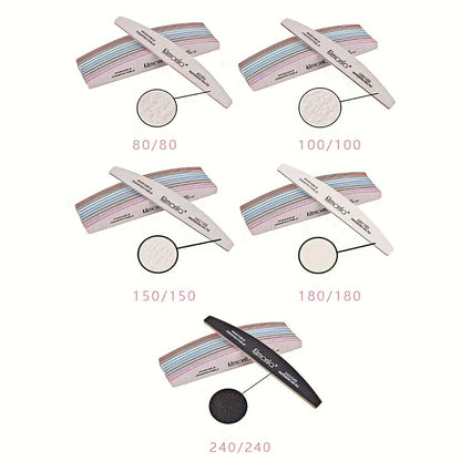 Nail File Set Professional Half Moon Rolled Sanding Strips 5 & 10 Pcs - Gray Sanding Bands for Shaping Buffing Smoothing Natural Acrylic Gel Press-On Nails - Salon Quality Nail Filing Tools for Women