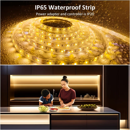 LED Strip Light 600 LEDs 2835 SMD Ultra Bright 5M 16.4ft, IP65 Waterproof Dimmable 12V Flexible Rope Light, Cuttable, for Under Cabinet, Bedroom, Kitchen, TV Backlight, Mirror, Bathroom, Stairway Lighting