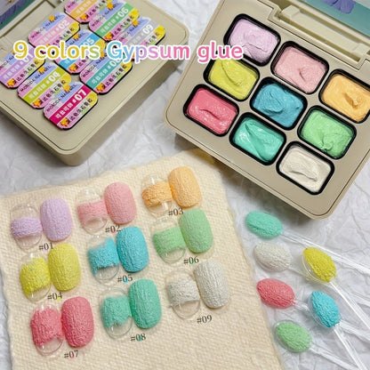 Plaster Gel Nail Art Set 9 Colors No-Wipe 3D Gypsum Gel Polish - High Saturation Macaron Salty Sweet Palette for Sculpting Textured Dimensional Nail Designs Salon & Home DIY UV LED