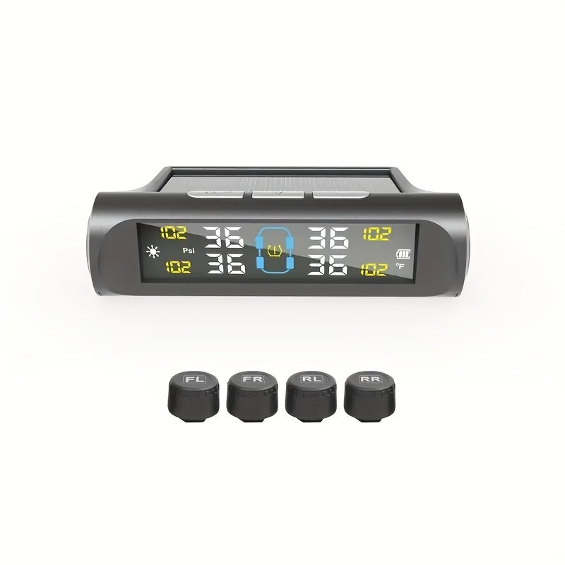 [TPMS With Solar Charging] Tire Pressure Monitoring System, TPMS With Solar Charging And USB Charging, 5 Alarm Modes, Real Time Monitoring Pressure And Temperature, Auto And Color Display Screens, Suitable For 4 Wheeled Vehicles