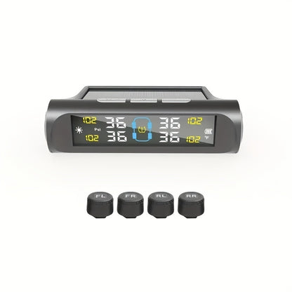 [TPMS With Solar Charging] Tire Pressure Monitoring System, TPMS With Solar Charging And USB Charging, 5 Alarm Modes, Real Time Monitoring Pressure And Temperature, Auto And Color Display Screens, Suitable For 4 Wheeled Vehicles
