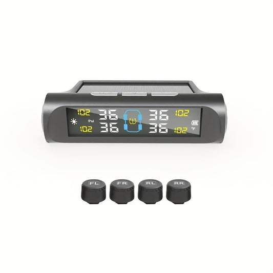 [TPMS With Solar Charging] Tire Pressure Monitoring System, TPMS With Solar Charging And USB Charging, 5 Alarm Modes, Real Time Monitoring Pressure And Temperature, Auto And Color Display Screens, Suitable For 4 Wheeled Vehicles