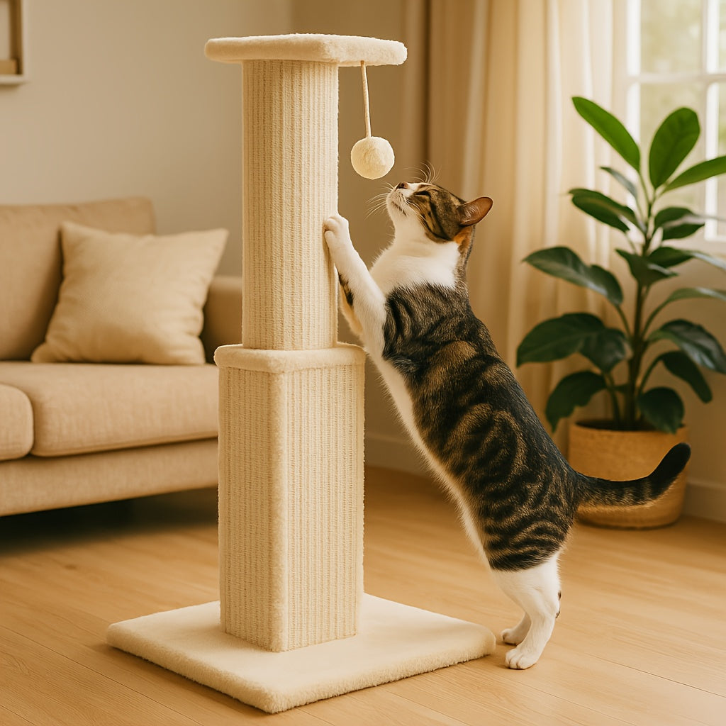 Cat Scratching Post Multi-Tier Sisal Tower for Indoor Cats – 18.9" & 32" Cat Tree with Hanging Ball Toy, Natural Sisal Rope, Sturdy Base – Green, Brown, Gray, Black, Beige Options