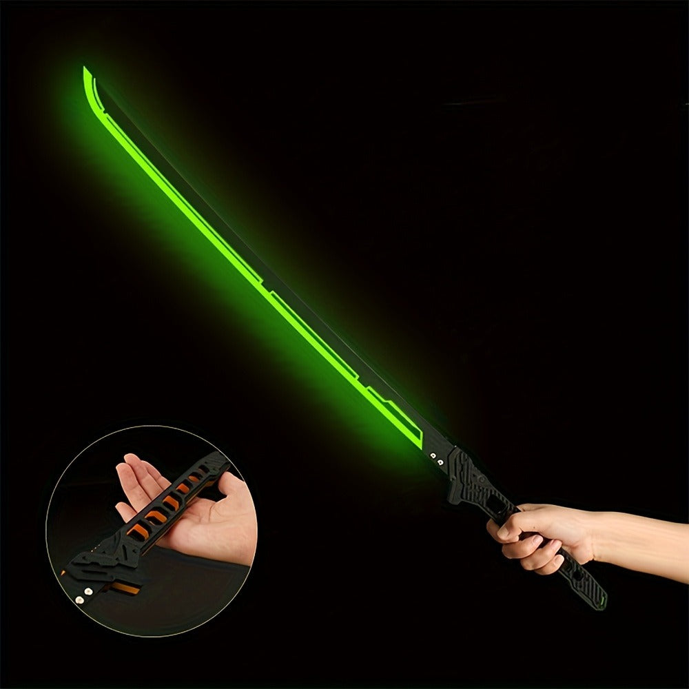 LED Cyberpunk Katana Prop 80cm Acrylic Luminous – 1:1 Scale Sci-Fi Glowing Sword for Cosplay Halloween Masquerade Party Display Collectible Blunt Safe Red Orange Green
