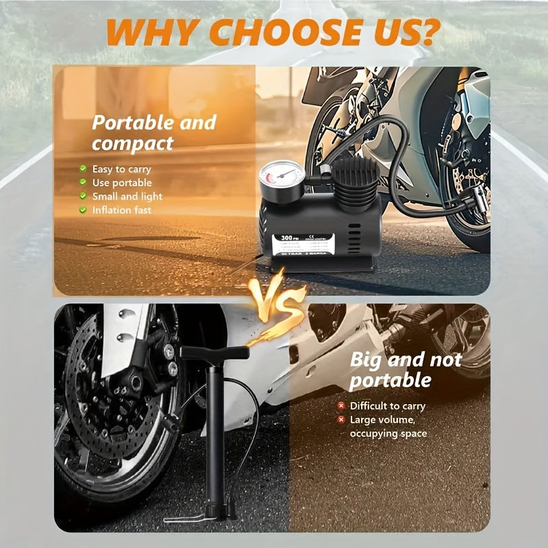 Automatic Electric Pneumatic, 300PSI 12V Mini Compressor Air Pump Electric Tire Air Inflator Pump Mini Air Compressor, Without Battery