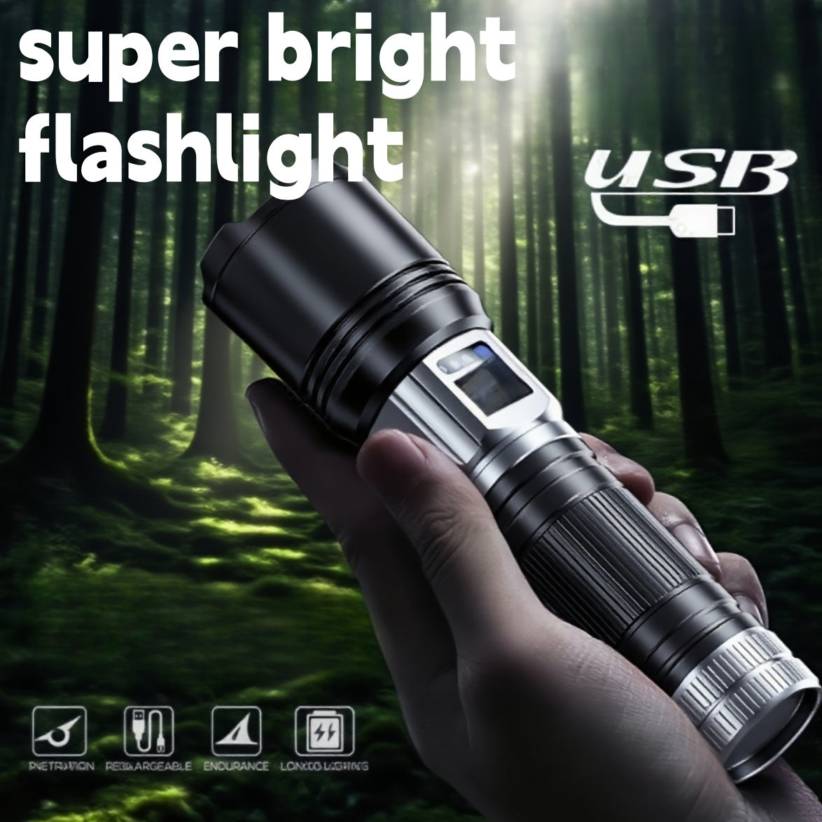 Survival Flashlight with Fire Starter Fresnel Lens 26650 Lithium Battery High Lumen for Wilderness Camping Hunting Fishing Emergency