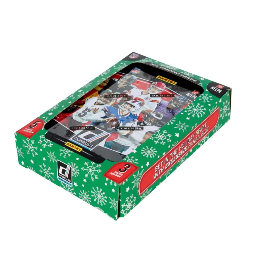 2025 Panini Donruss Football Holiday Tin + Jumbo Value Pack Bundle – 3 Exclusive Press Proof Purple Cards, 400-Card Base Set, Gridiron Kings & Rookie Hits for NFL Collectors