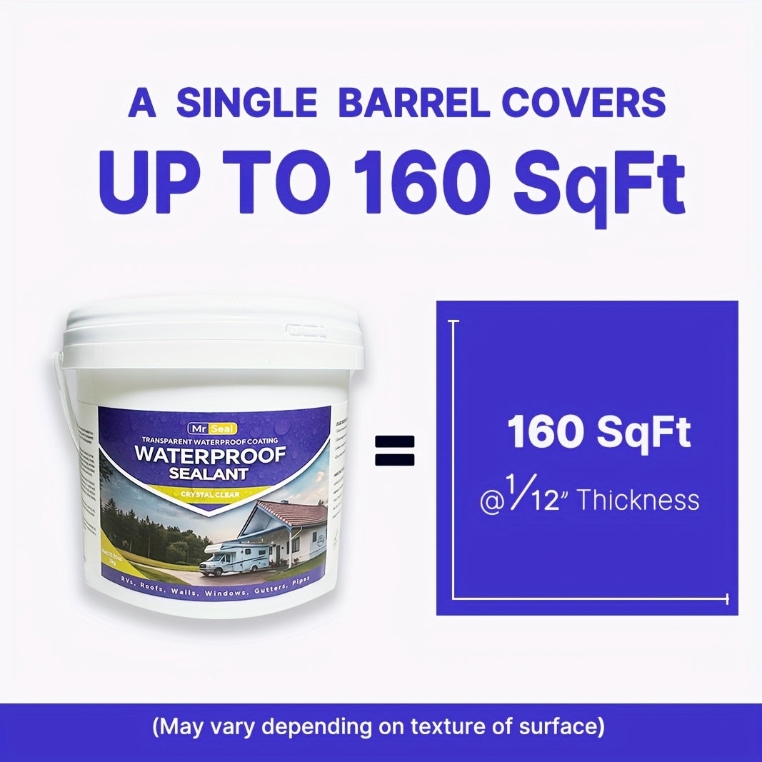 4.41LB RV Waterproof Sealant - Covers an Area of Up to 160 Square Feet at a Thickness of 1/12", Perfect for RV Roofs, Windows, Gutters, And More, Long-Lasting And Flexible Sealant for Home Renovation, Roof Sealant, Multi-Purpose Sealant