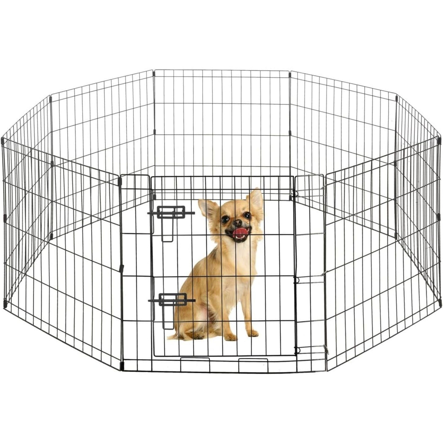 Dog Playpen 8 Panel Foldable Metal Pet Fence with Gate | Heavy-Duty Indoor Outdoor Exercise Pen for Small Dogs & Animals | Portable Kennel Cage | 24 Inch | Multiple Configurations Rectangle Octagon