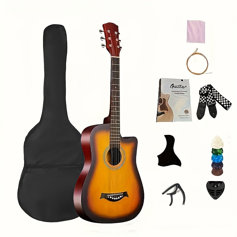 38-Inch Matte Acoustic Guitar Kit with Gig Bag and Accessories shown in the Orange option