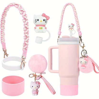 Kawaii Sanrio Tumbler Accessories Cup Sleeve & Silicone Boot Set - Compatible with 30 & 40 oz Tumblers, Hello Kitty Kuromi Cinnamoroll Melody Foam Handle Strap, Cute Cartoon Water Bottle Accessories