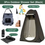Gray shower bag + Black tent + Black quick-dry towel