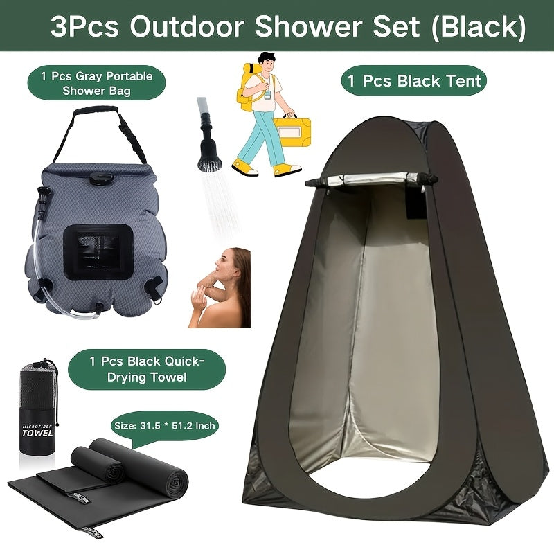 Pop-Up Privacy Tent with Portable Camping Toilet for Adults, Foldable Outdoor Shower Changing Potty Tent Kit with 12 Toilet Bags, Ground Stakes & Windproof Ropes for Camping, Hiking, Travel & Picnics