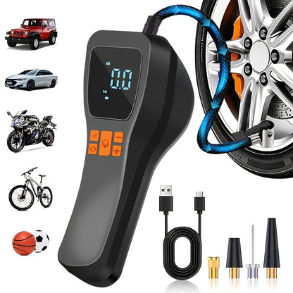 Portable Cordless Tire Inflator with Digital Gauge & LED Light – USB Rechargeable Fast Air Compressor for Car, Bike, Motorcycle & Sports Equipment, Emergency Tire Pump with Auto Shutoff