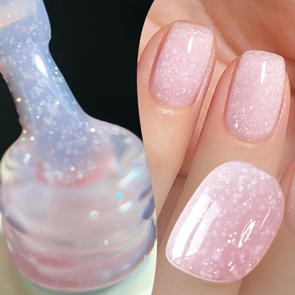 Glitter Jelly Gel Nail Polish Snowflake Sequin Pink Soak-Off UV LED – Semi-Permanent Sparkle Gel Varnish 10ml, Long-Lasting Christmas Holiday Winter Nail Art for DIY Salon Manicure Women