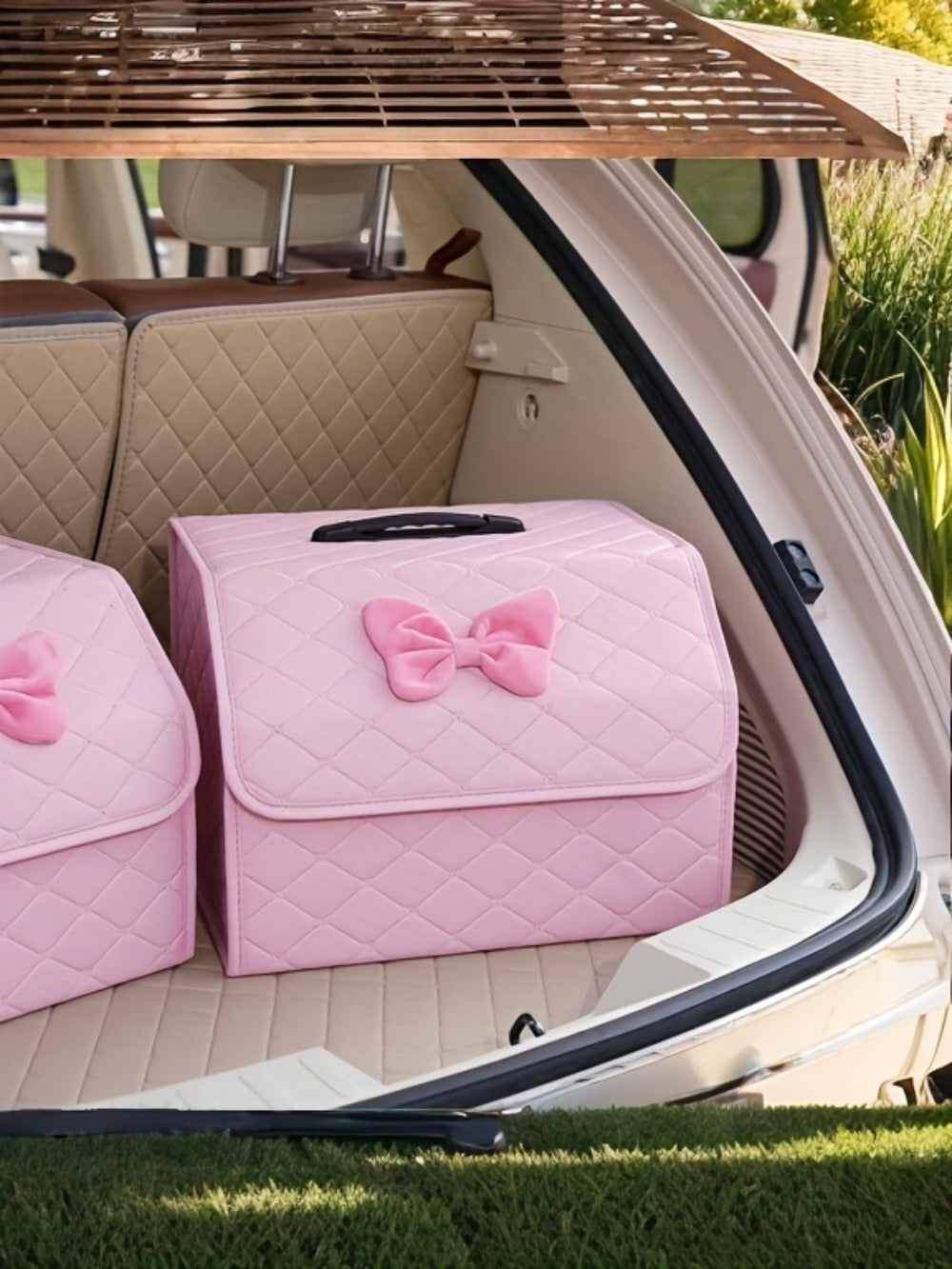 Car Trunk Storage Box Foldable Faux Leather Organizer – High-Capacity 30L/35L Vehicle Cargo Box, Multi-Pocket Space-Saving Trunk Organizer for Women, Daily Use & Road Trips