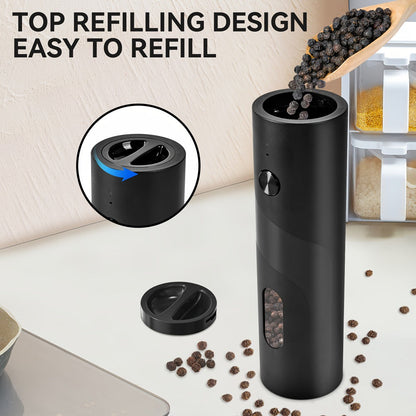 Electric Pepper Grinder Set USB-C Rechargeable with LED Light Ceramic Core Adjustable Coarseness One-Hand Automatic Salt Pepper Mill Kitchen Gift for Home Cooking Camping BBQ