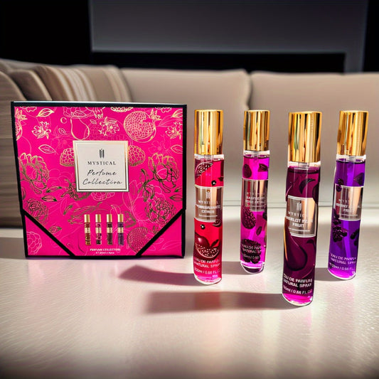 Mystical Women's Perfume Gift Set 4 Piece Travel Size 20ml - Fresh Fruity Long Lasting Unisex Scent - Mini Fragrance Kit for Mothers Day Valentines Birthday Dates