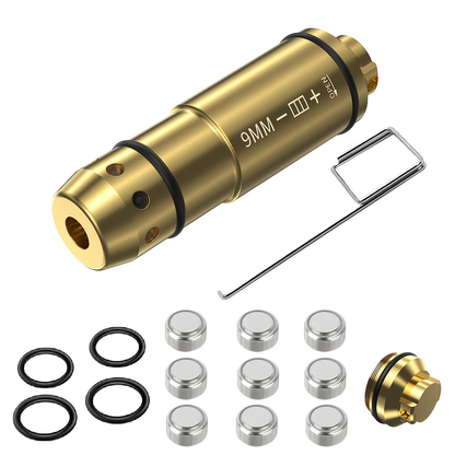 Dry Fire Laser Training Cartridge Multi-Caliber – 9mm 45ACP 223Rem 380ACP 357Sig 308Win 12GA 40Cal 6.5mm 7.62x39 | H59 Brass | Class IIIA Red Laser | Aperture Aiming | Batteries Included