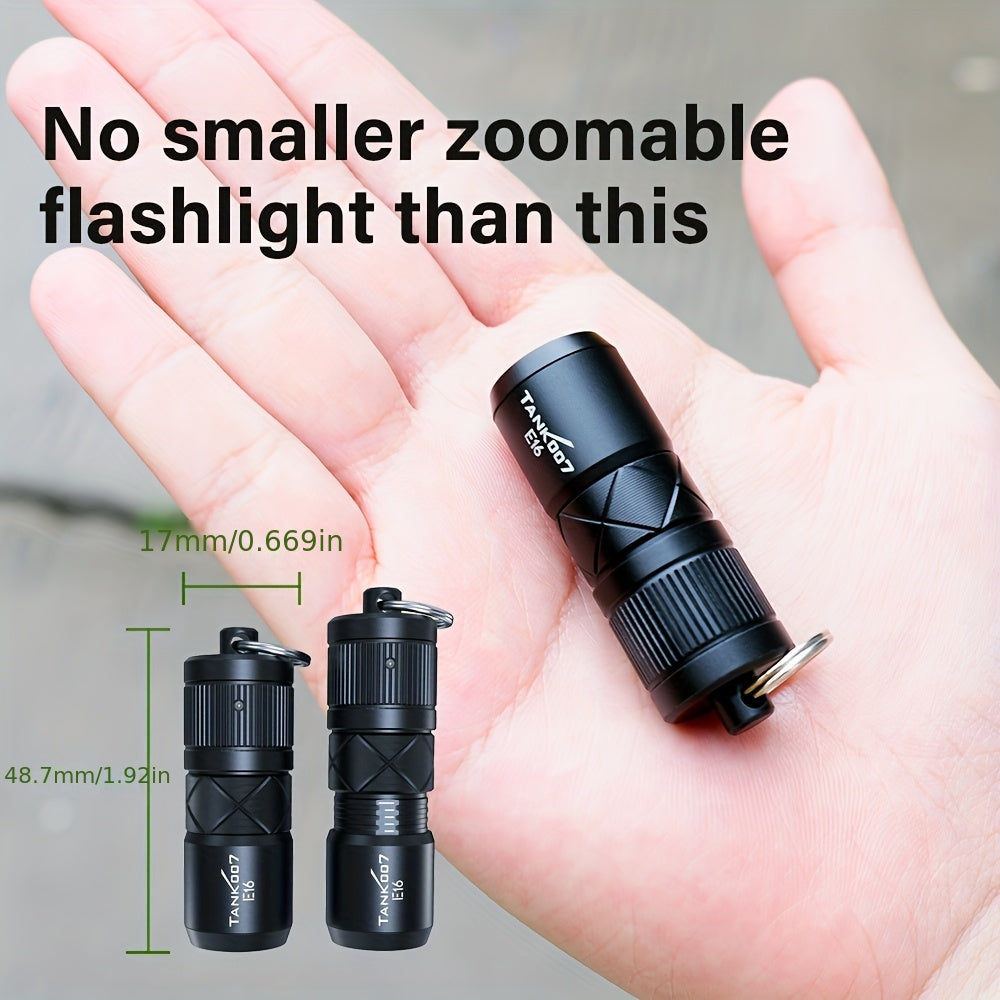 Magnetic EDC Flashlight Tank 007 E16 – Type-C Rechargeable Mini Zoomable LED Torch, Lithium Polymer Battery, Compact Aluminum Alloy Design for Outdoor & Indoor Use