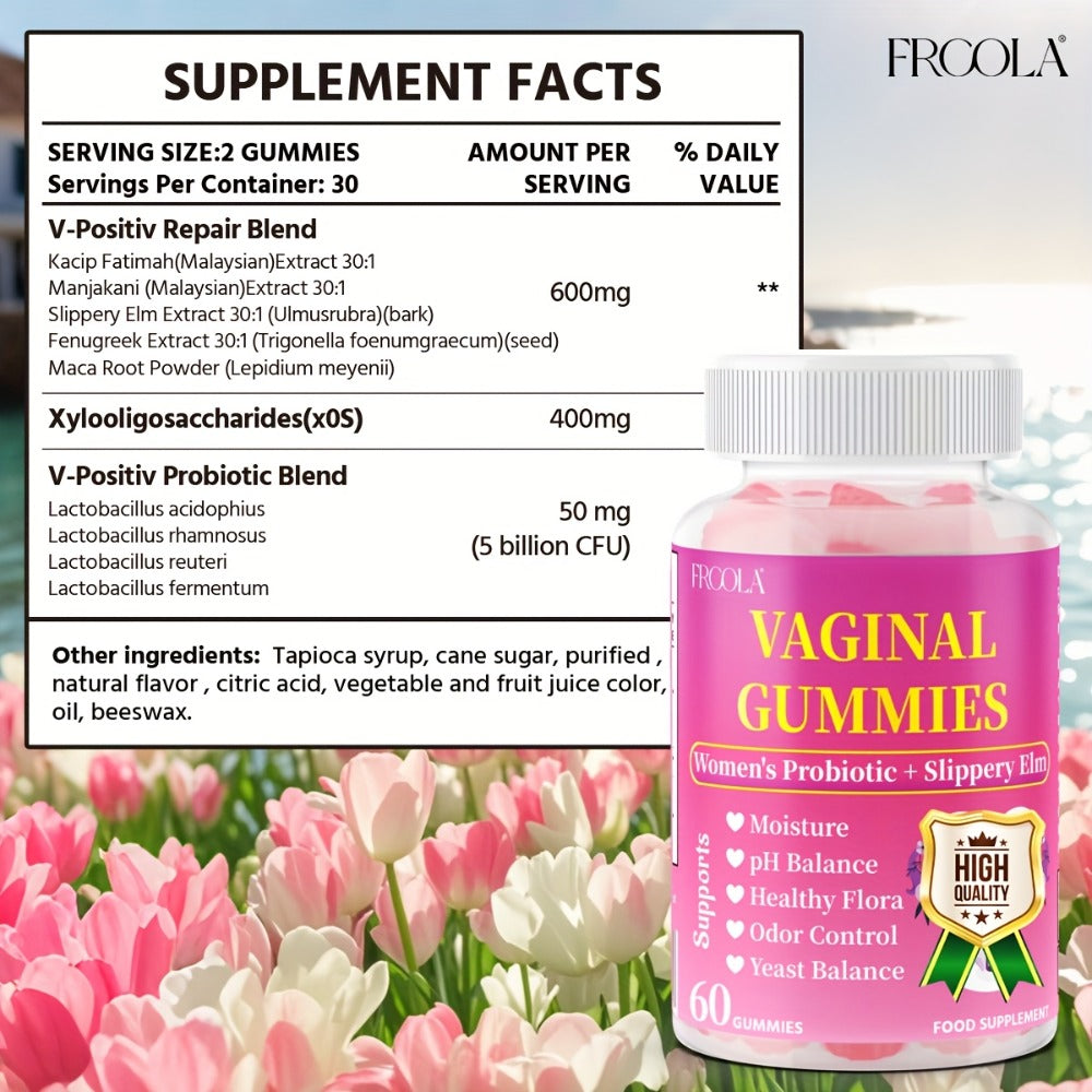 Feminine Private Care Gummies with Kacip Fatimah Fenugreek Maca Root Slippery Elm Manjakani Probiotic Blend – Natural Hydration Comfort Elasticity Balance 30 Servings Women Wellness