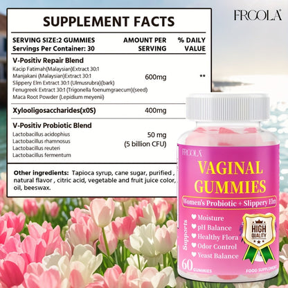 Feminine Private Care Gummies with Kacip Fatimah Fenugreek Maca Root Slippery Elm Manjakani Probiotic Blend – Natural Hydration Comfort Elasticity Balance 30 Servings Women Wellness
