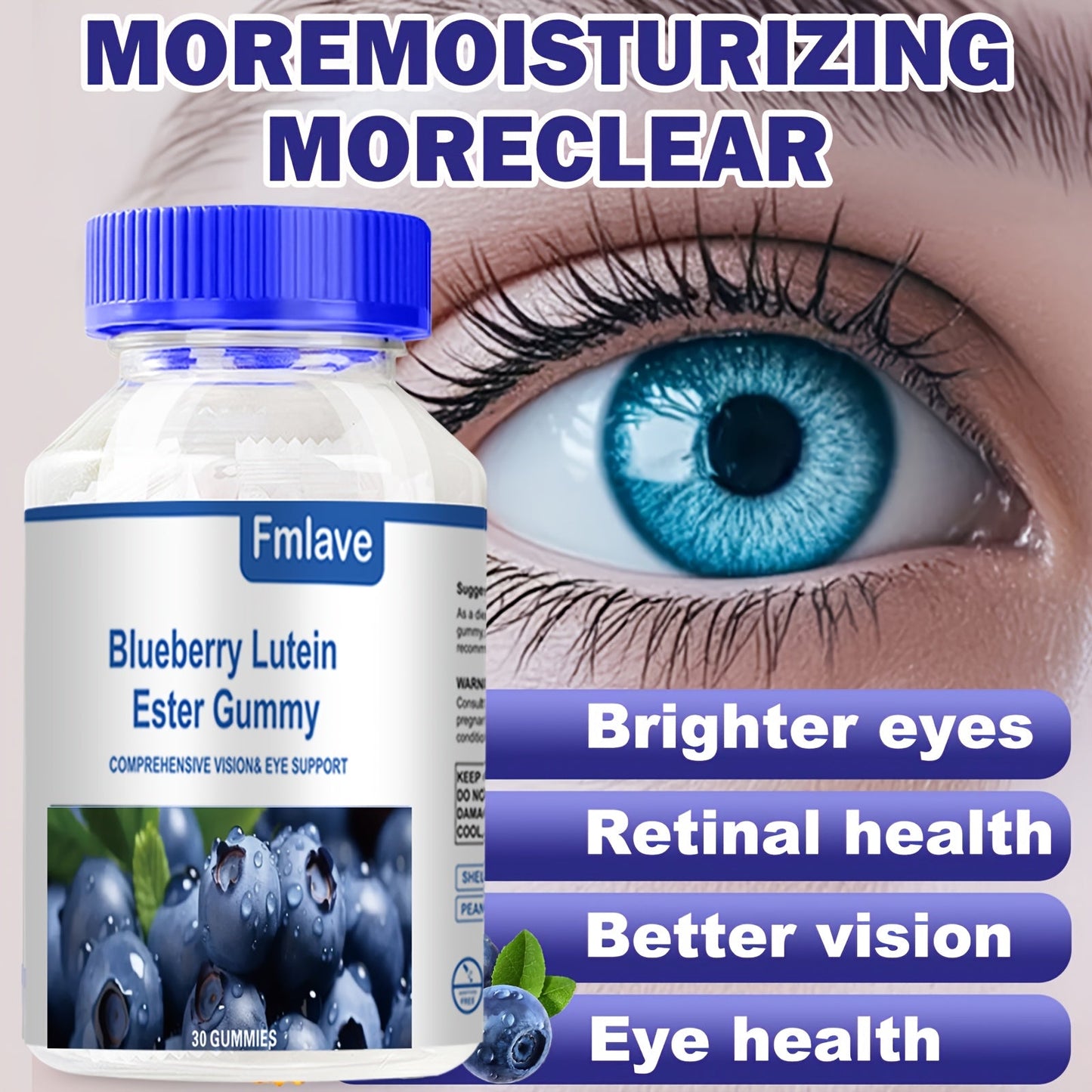 Lutein Eye Health Gummies Blueberry 30-Day Supply - Vision Clarity & Blue Light Protection Eye Vitamins for Kids & Adults - Individually Packed Chewable Eye Supplement 30 Count