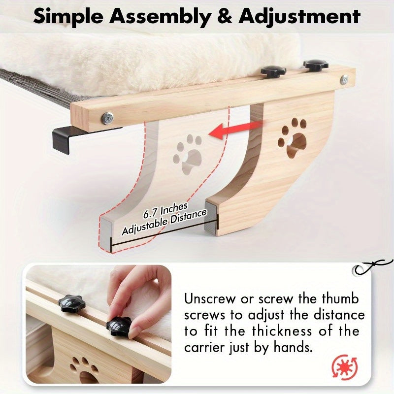 Cat Window Frame Hammock Adjustable - Durable Frame Cat Bed with Paw Print Pattern, Easy Install Window Sill Bedside Cabinet Perch, Large Cat Hammock Lounger with Safety Fixation, Indoor Cat Furniture