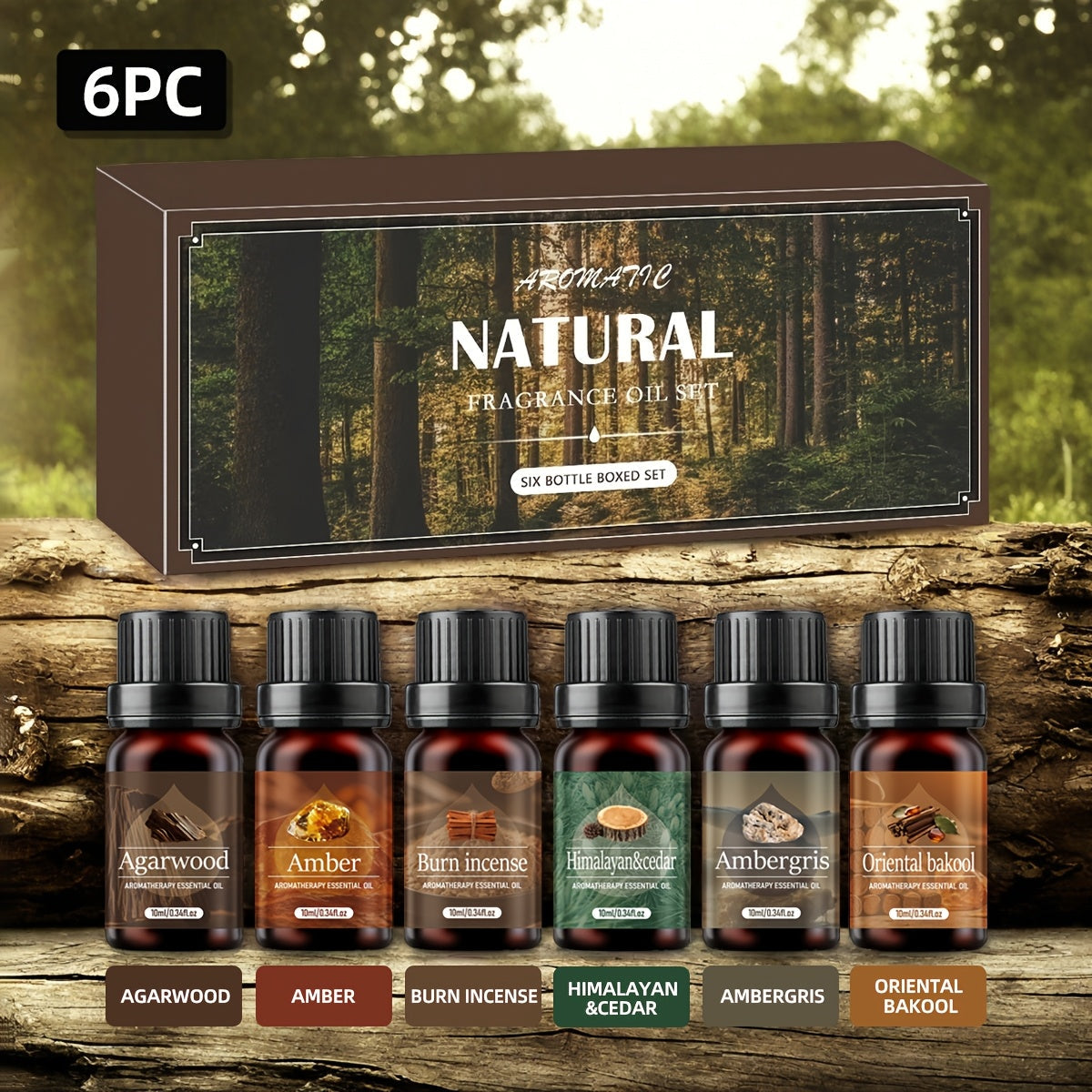Agarwood Essential Oil Set 6pcs – Luxury Woody Fragrance Blend for Diffuser, Candle, Aroma Stone & Car | Ramadan, Christmas & Holiday Gift
