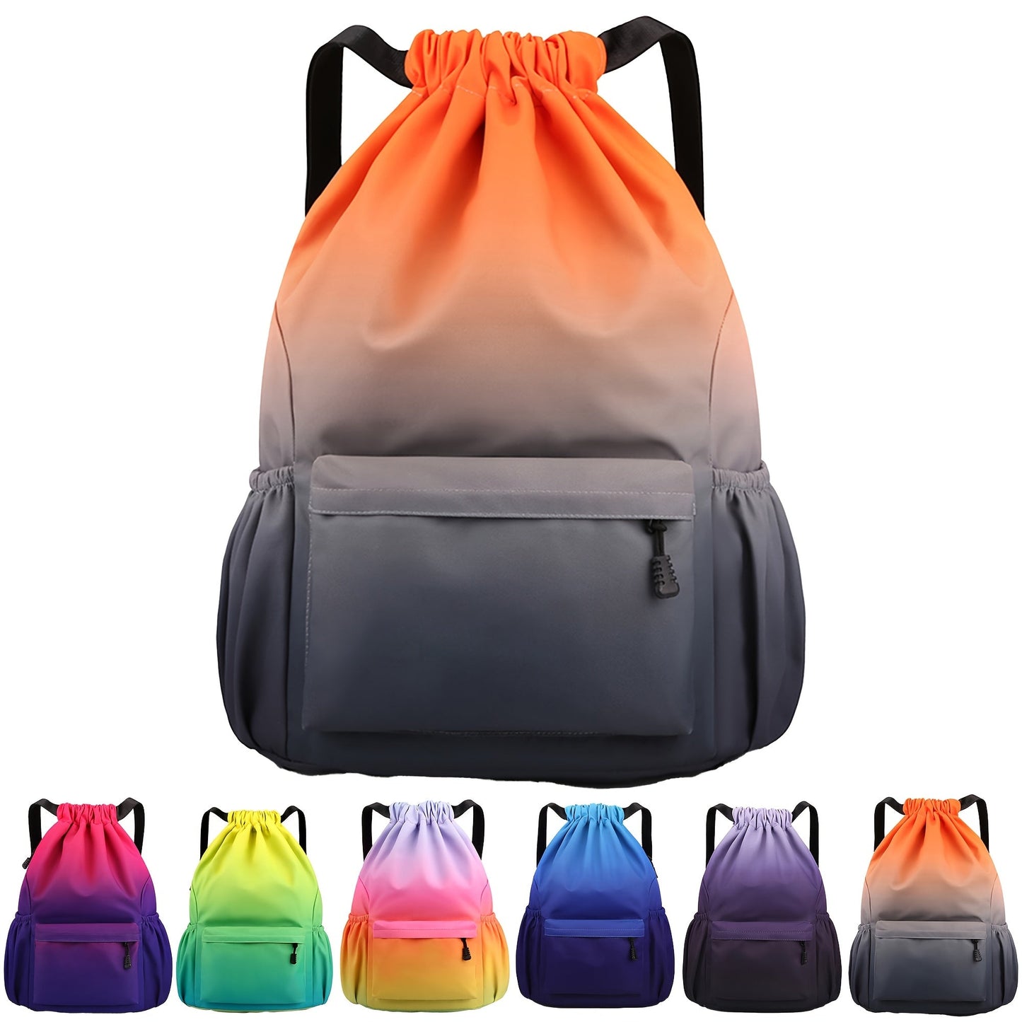 Drawstring Backpack Gym Bag – Large Capacity Nylon Cinch Sack with Strap Pocket, Lightweight Training & Outdoor Travel Bag for Men Women | 4 Gradient Colors