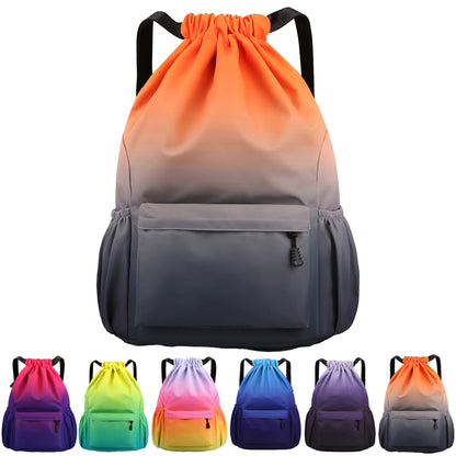 Drawstring Backpack Gym Bag – Large Capacity Nylon Cinch Sack with Strap Pocket, Lightweight Training & Outdoor Travel Bag for Men Women | 4 Gradient Colors