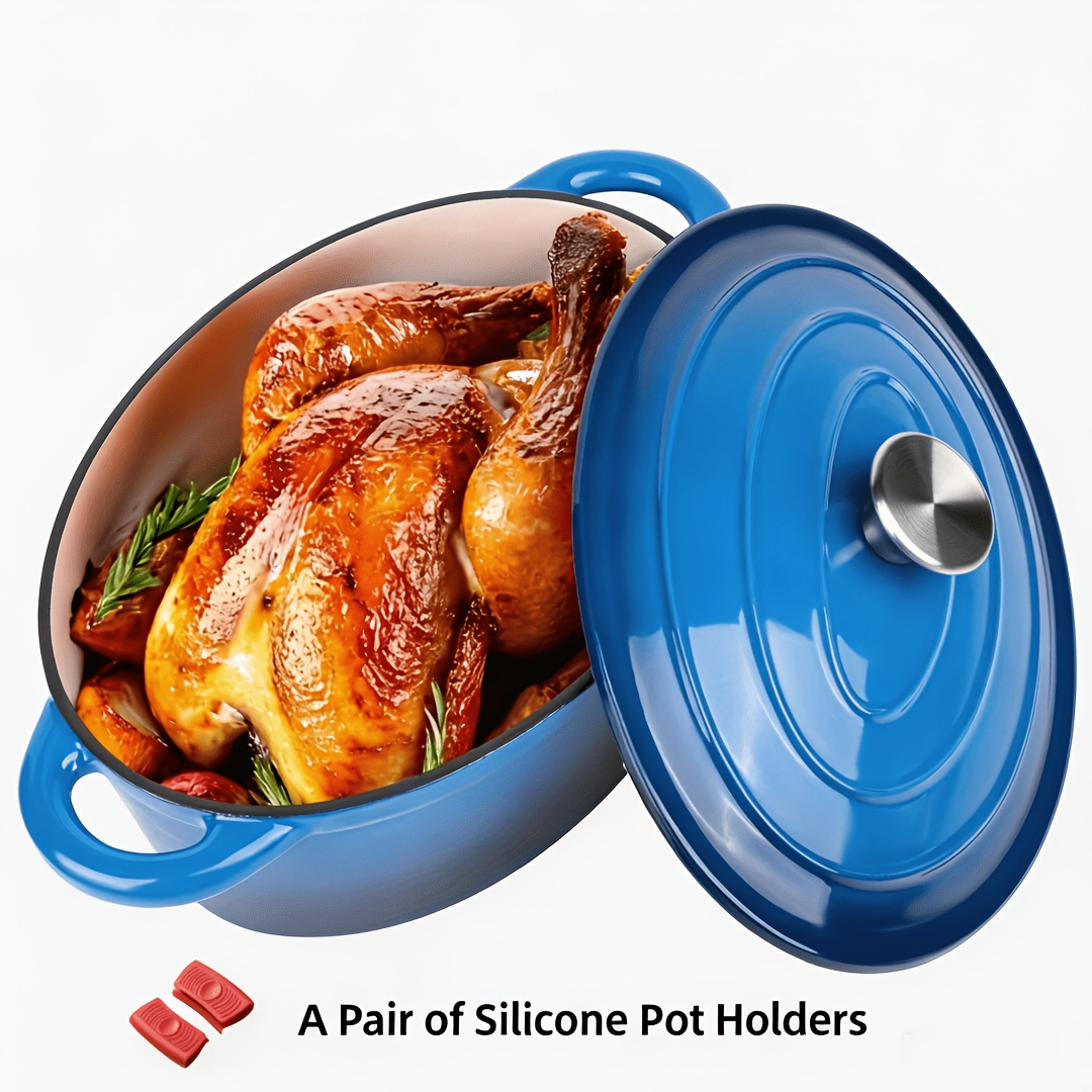 Enameled Cast Iron Dutch Oven with Lid & Dual Handles - Non-Stick Enamel Coating, Lightweight & Portable, Versatile for Bread Baking Daily Cooking Home & Outdoor Use, Available in 5 Colors