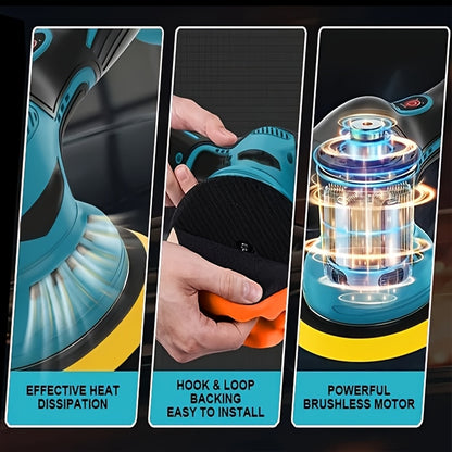 Wireless Car Buffer Polishing Machine | 8-Speed With Up To 5000 Rpm, 6-Inch Touch Screen Buffer, Equipped With Rechargeable Lithium Battery And Charger, For Car Detailing And Scratch Removal