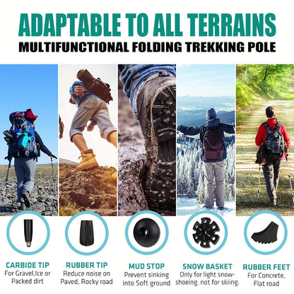 Lightweight Aluminum Trekking Poles 2-Pack – Folding Hiking Sticks with Cork Ergonomic Grip, Sweat-Absorbing Handle, Adjustable Walking Poles for Hiking, Camping & Mountain Travel