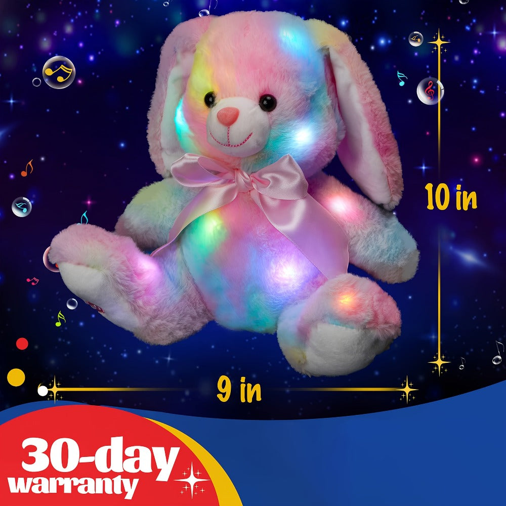 Musical Glowing Bunny Plush Toy 10 Inch – Rainbow Lop Ear Rabbit Stuffed Animal with LED Night Light & Lullaby Music for Toddlers Kids, Birthday Christmas Valentine Gift for Girls