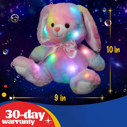 Musical Glowing Bunny Plush Toy 10 Inch – Rainbow Lop Ear Rabbit Stuffed Animal with LED Night Light & Lullaby Music for Toddlers Kids, Birthday Christmas Valentine Gift for Girls