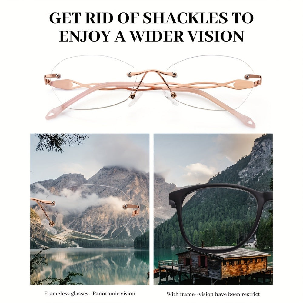 Rimless Reading Glasses for Women 3 Pack - Blue Light Blocking Lightweight Metal Frameless Readers with Anti Eyestrain Lenses, Multiple Colors and Magnifications 1.0X to 4.0X