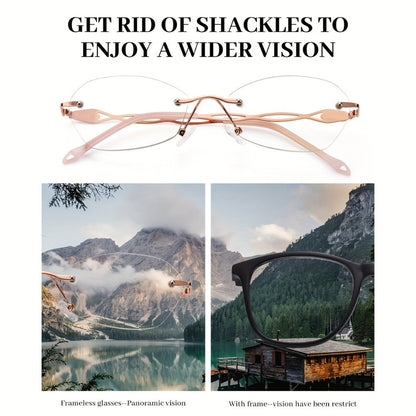 Rimless Reading Glasses for Women 3 Pack - Blue Light Blocking Lightweight Metal Frameless Readers with Anti Eyestrain Lenses, Multiple Colors and Magnifications 1.0X to 4.0X