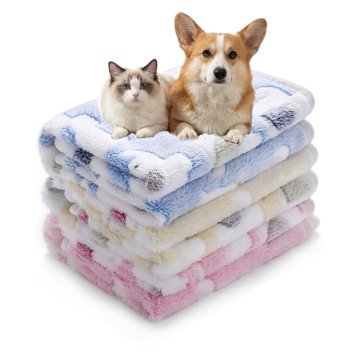 Pet Blanket 3 Pack - Super Soft Fleece Flannel Throw for Dogs Cats Puppies, Cute Paw Bone Elephant Dot Patterns, Small Medium Large Sizes, Cozy Dog Cat Blanket with Free Pet Drying Towel